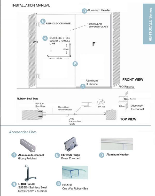 Black Matt Frameless Shower Screen (REH100SQALU) - Reliance Home