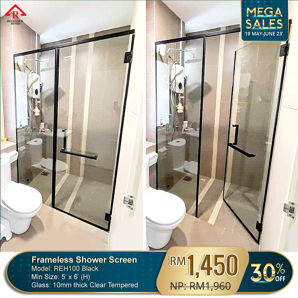 Black Matt Frameless Shower Screen (REH100SQALU) - Reliance Home