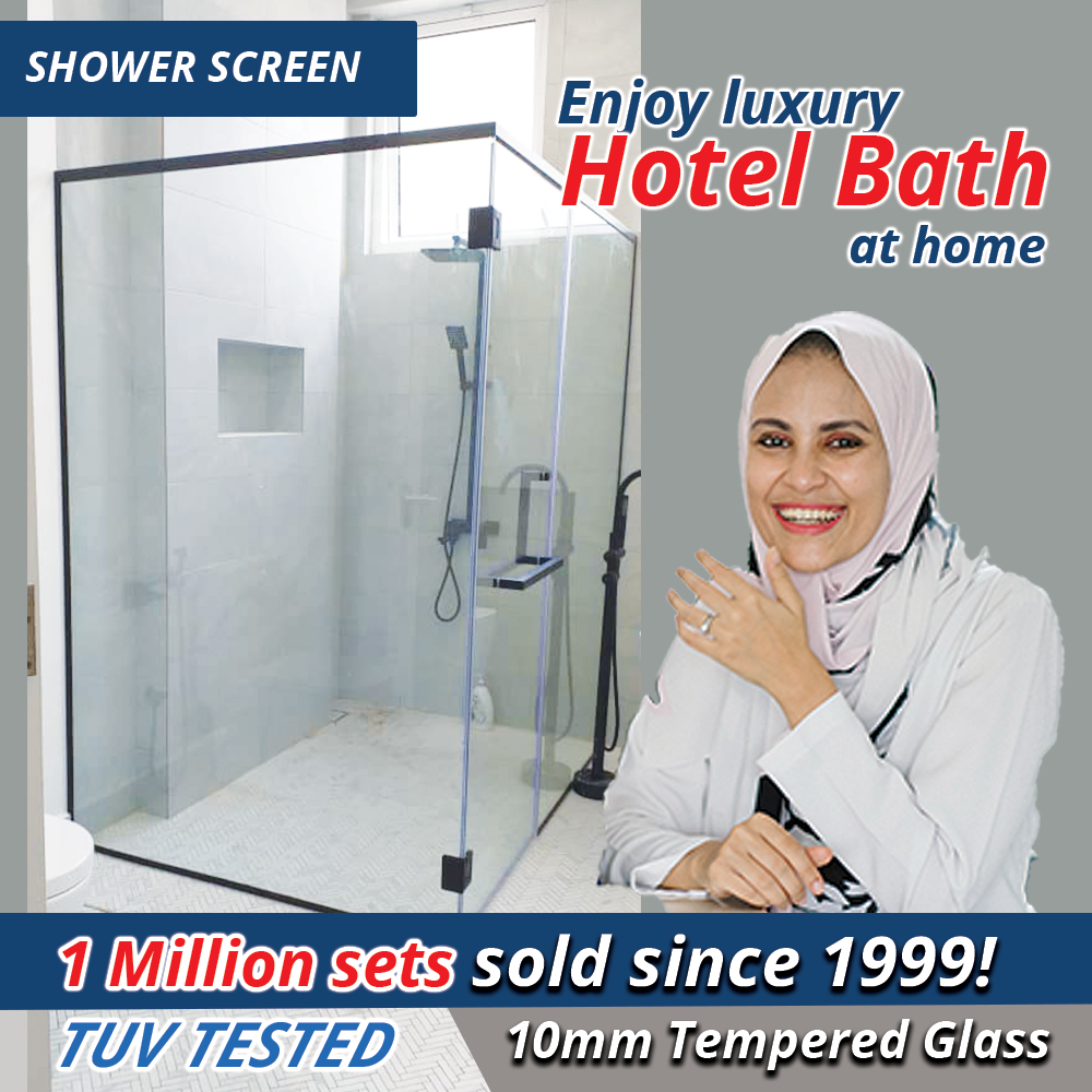 (Matt Black) REH400 - Frameless Shower Screen - Reliance Home