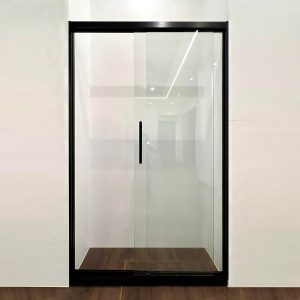 𝗔𝗤𝗨𝗔𝗥𝗜𝗫™ Black Sliding Frameless Shower Screen (Soft-Close) — DT180