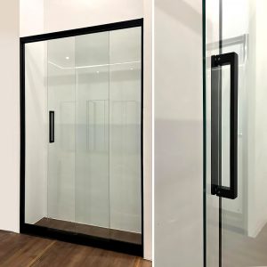 Alternative view of 𝗔𝗤𝗨𝗔𝗥𝗜𝗫™ Black Sliding Frameless Shower Screen (Soft-Close) — DT180